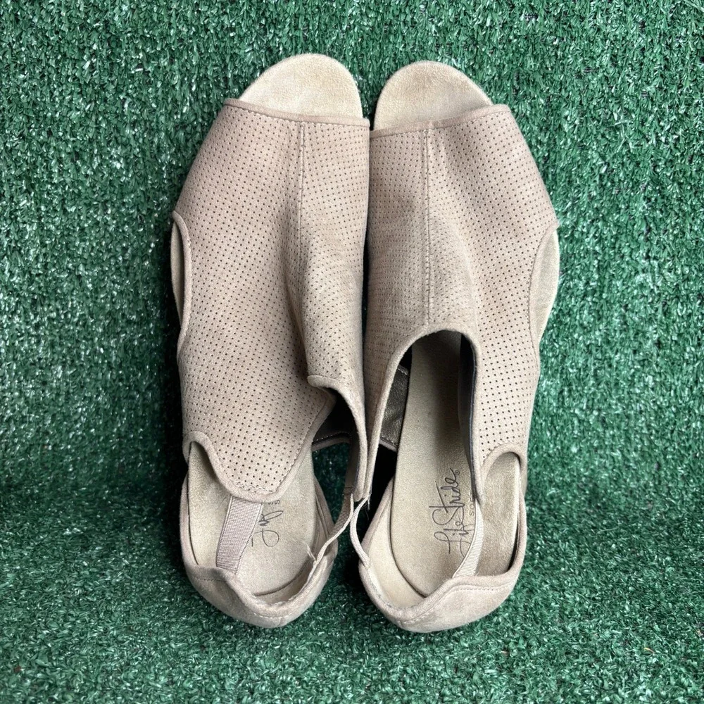 LifeStride HINX Perforated Peep Toe Cork Wedge Sandals Shoes Taupe Womens Sz 11M